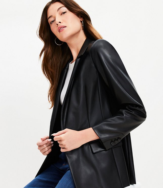 Faux Leather Relaxed Blazer