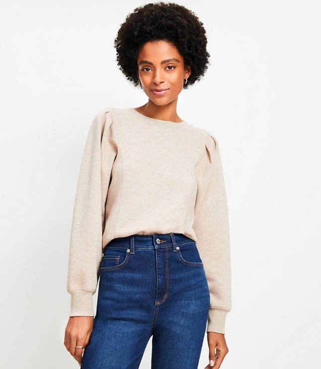 Heathered Pleated Sleeve Sweatshirt