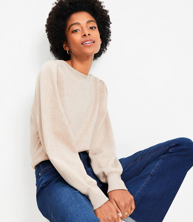 Heathered Pleated Sleeve Sweatshirt