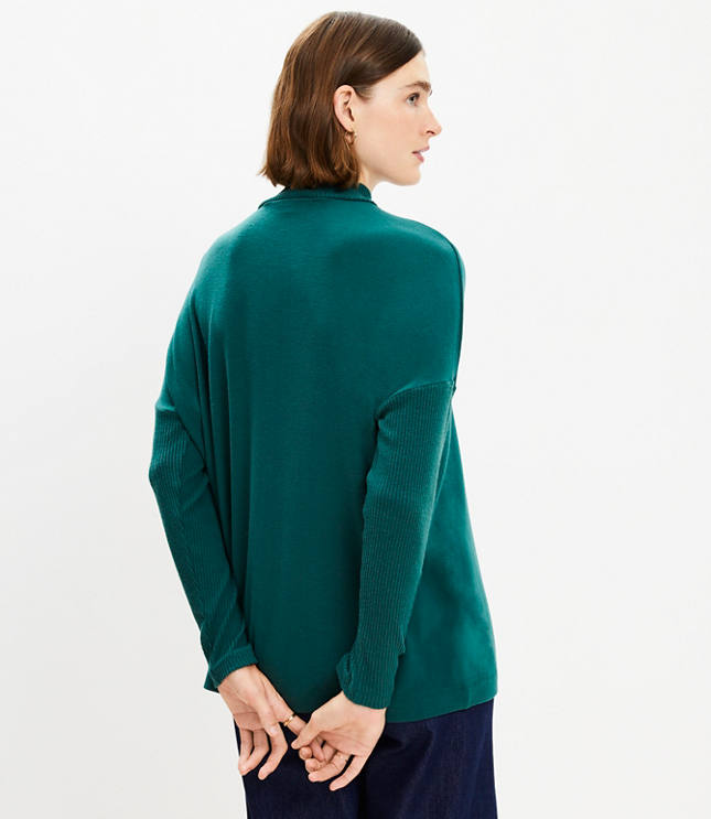 Ribtrim Jersey Mock Neck Top