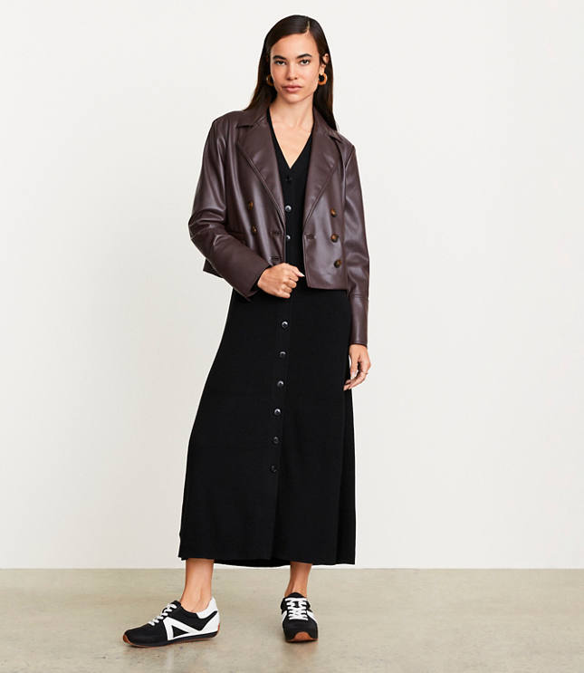 Tall LOFT Versa Faux Leather Cropped Double Breasted Blazer