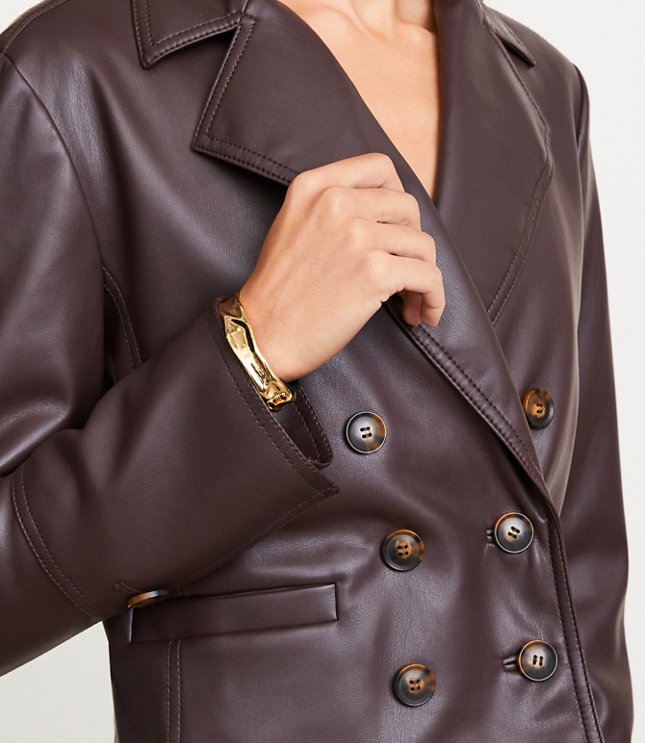 Tall LOFT Versa Faux Leather Cropped Double Breasted Blazer