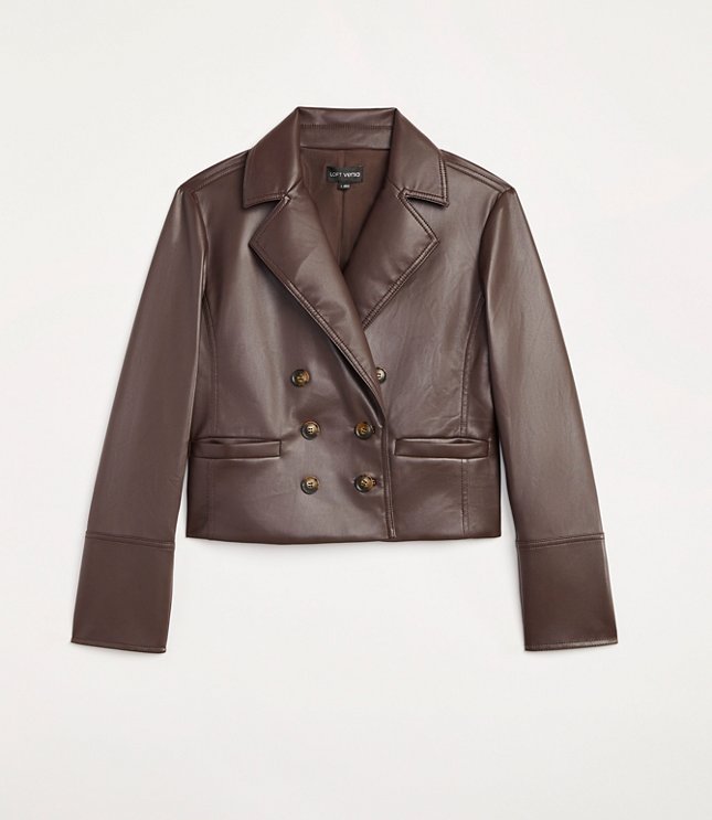 Tall LOFT Versa Faux Leather Cropped Double Breasted Blazer