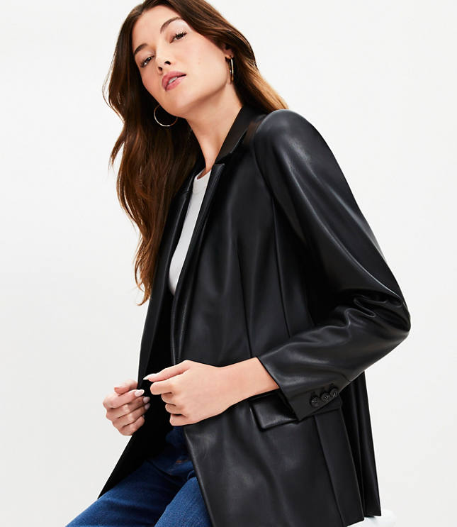 Tall Faux Leather Relaxed Blazer