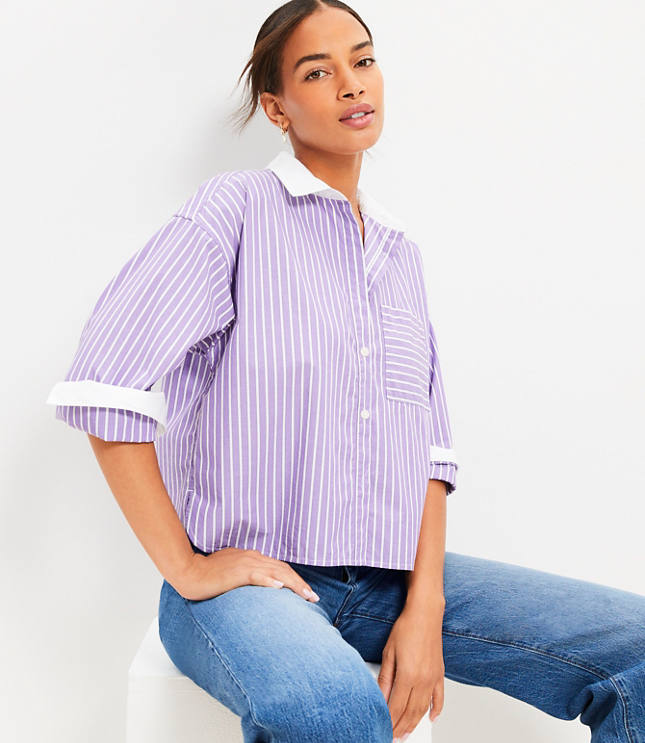 Petite Striped Poplin Modern Pocket Shirt