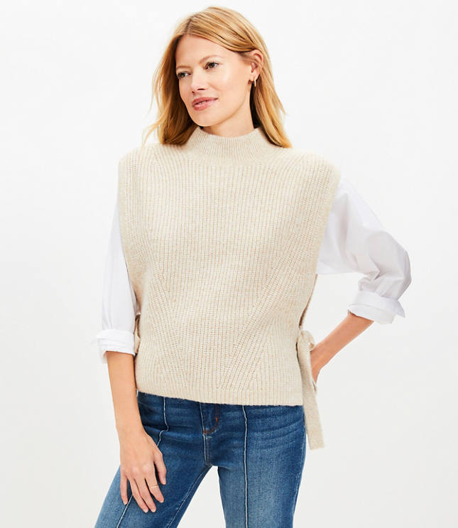 Side Tie Mock Neck Sweater Vest