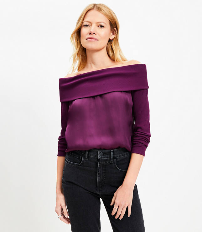 Charmeuse Off The Shoulder Mixed Media Top