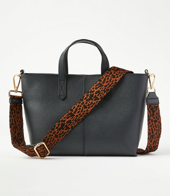 Leopard Print Leather Trim Bag Strap