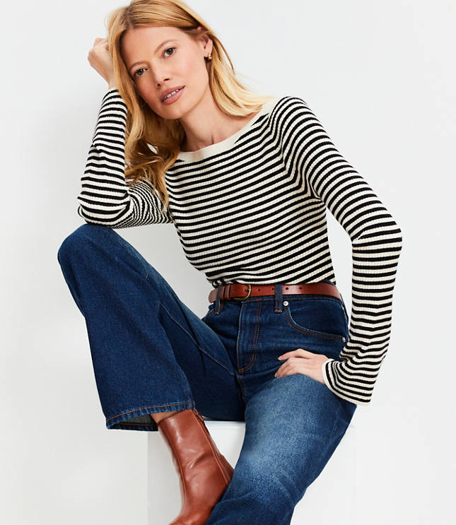 Striped Boatneck Flare Sleeve Sweater