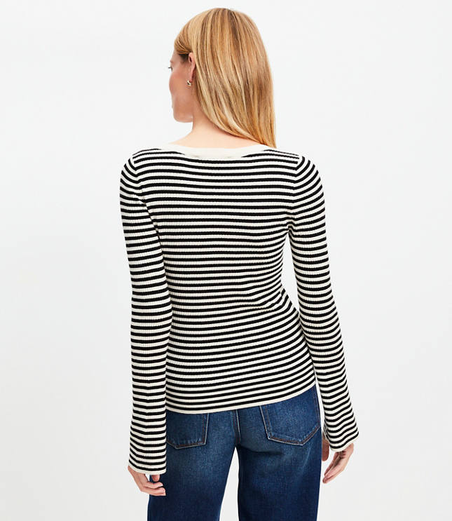 Striped Boatneck Flare Sleeve Sweater