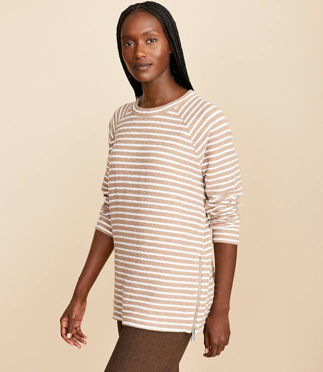 Petite Lou & Grey Striped Side Zip Tunic Sweatshirt