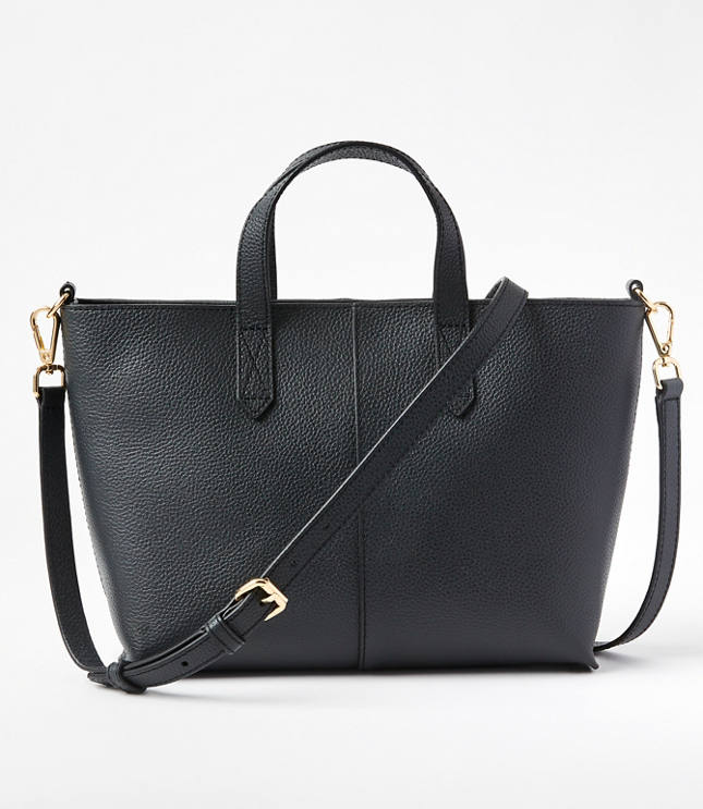 Leather Crossbody Tote Bag - Black