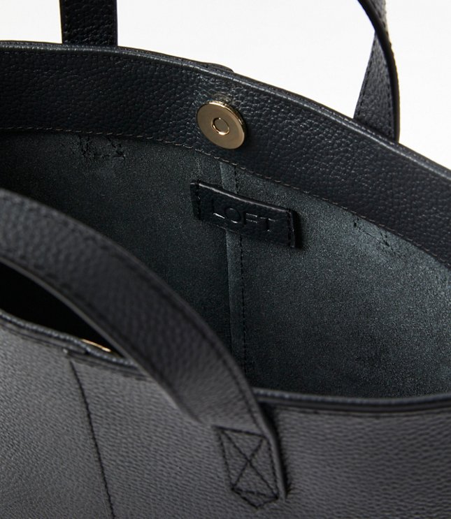 Leather Crossbody Tote Bag - Black