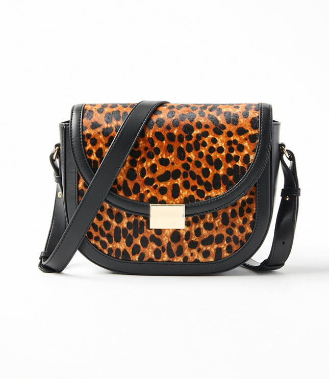 Leopard Print Leather Trim Bag Strap