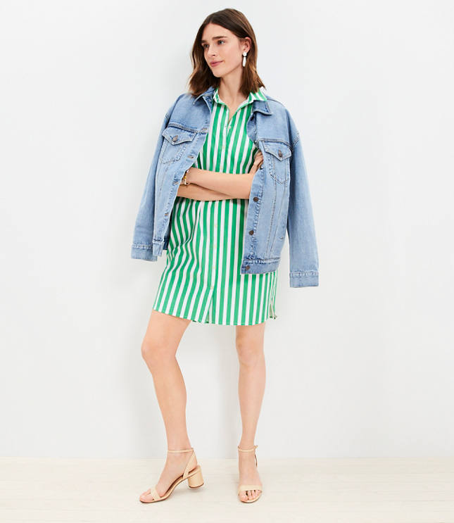 Petite Striped Cap Sleeve Mini Shirtdress