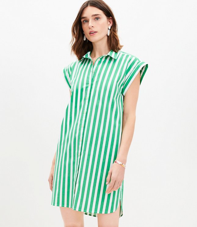 Petite Striped Cap Sleeve Mini Shirtdress