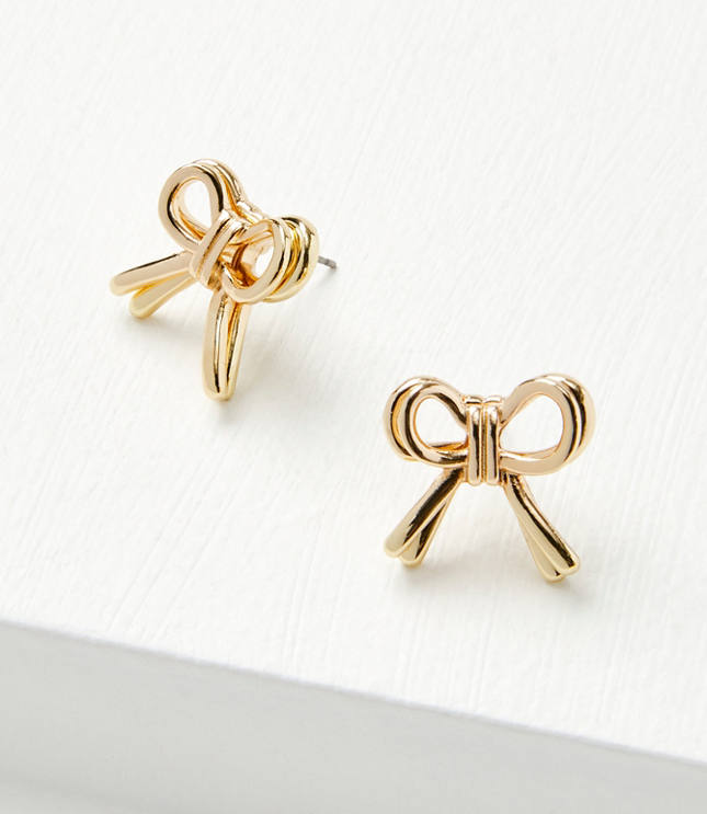 Metal Bow Earrings - Goldtone