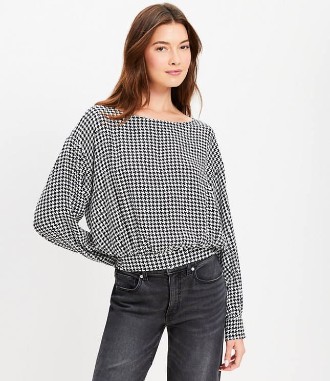 Loft Petite Houndstooth Bubble Hem Blouse