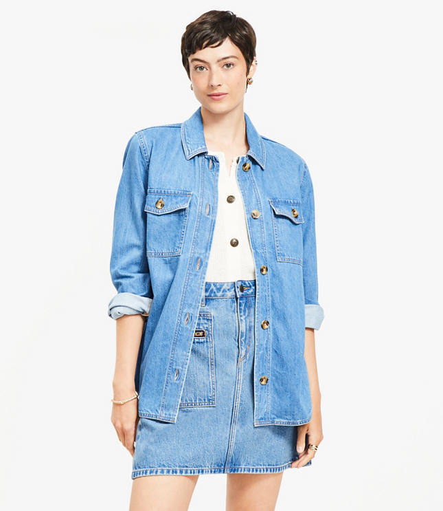 Denim Shirt Jacket Classic Mid Wash