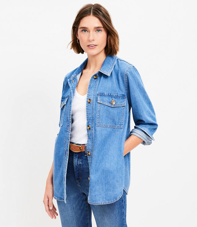 Denim Shirt Jacket in Classic Mid Wash