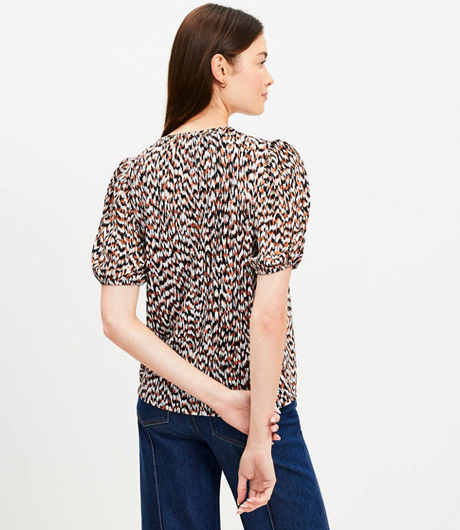 Leopard Print Angled Yoke Button Mixed Media Top