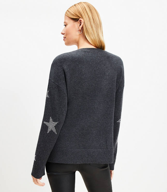 Shimmer Star Relaxed V-Neck Sweater