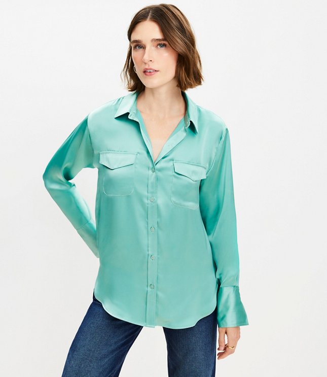 Satin Wide Cuffed Utility Shirt