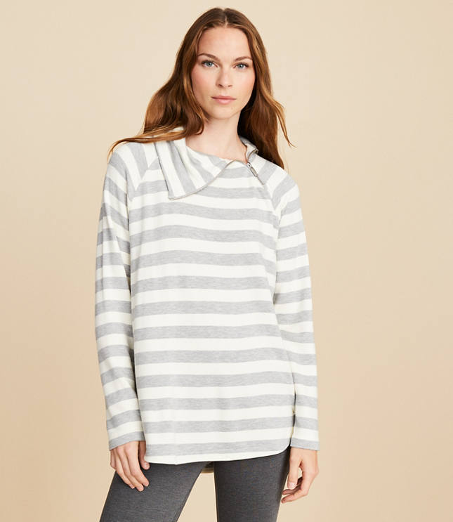 Lou Grey Striped Signaturesoft Zip Neck Sweatshirt