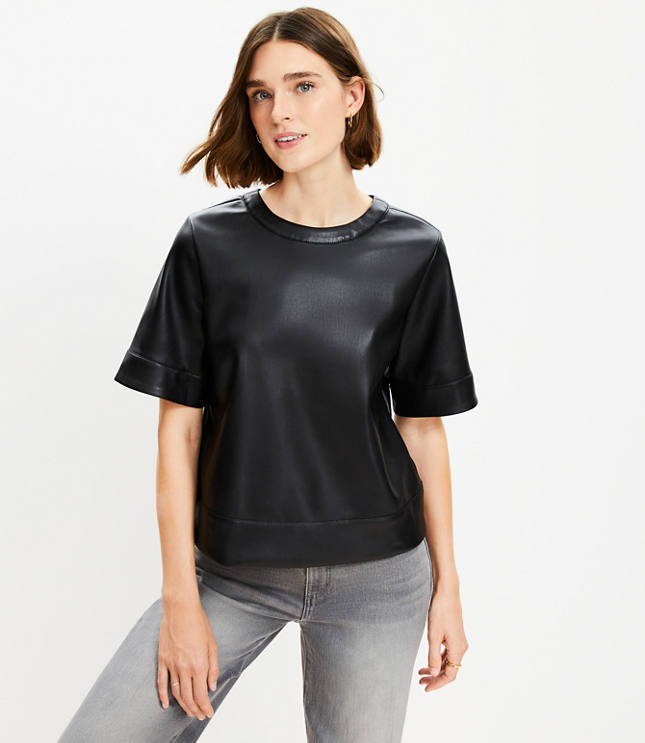 Loft Petite Faux Leather Top