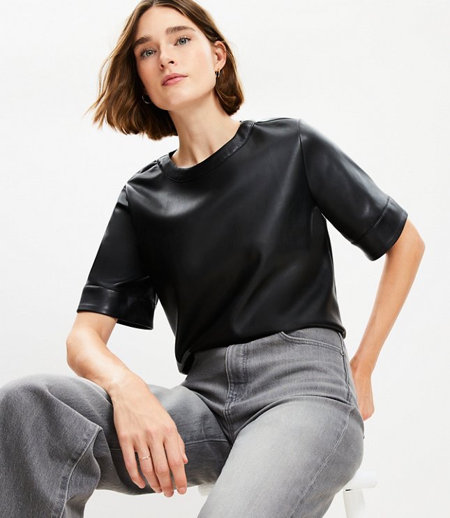 Petite Faux Leather Top