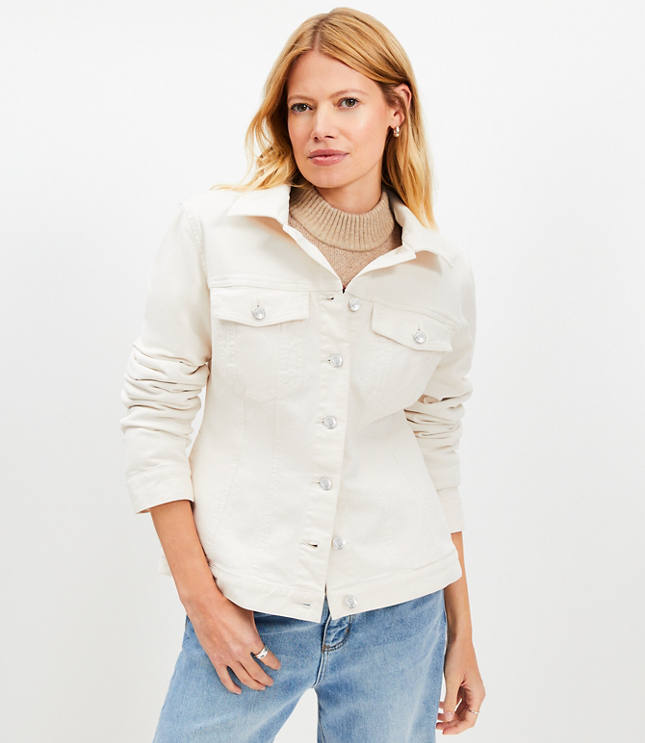 Petite Seamed Denim Trucker Jacket in Ivory