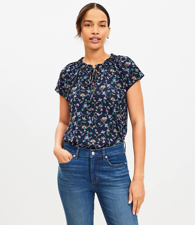 Petite Floral Smocked Ruffle Yoke Top