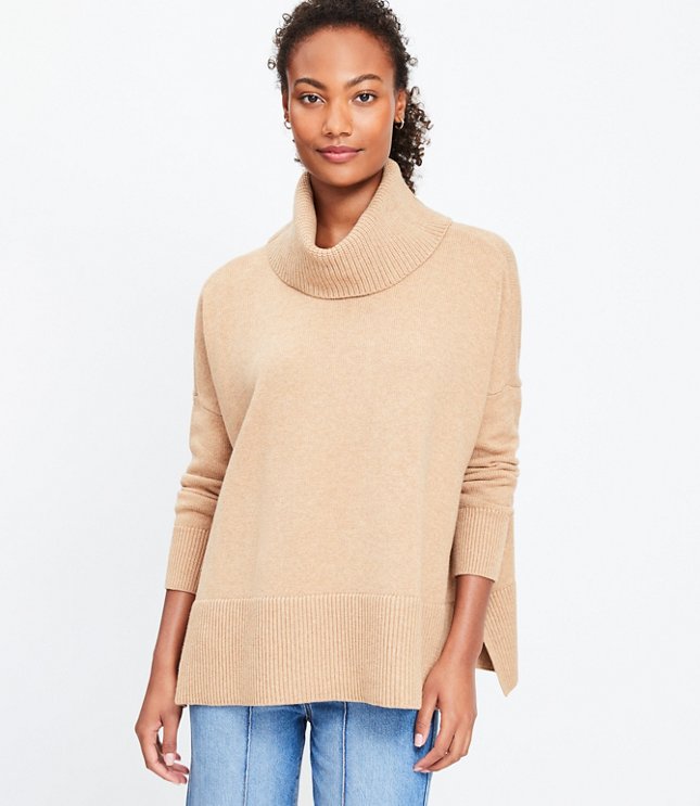 Heathered Turtleneck Poncho Sweater