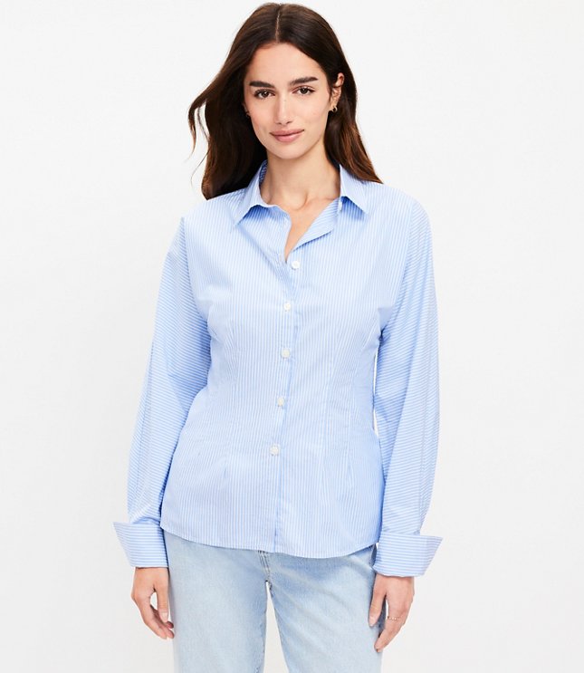 Striped Cotton Poplin Seamed Shirt