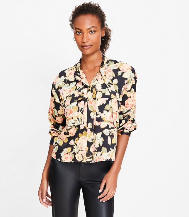 Floral D-Ring Collared Utility Shirt