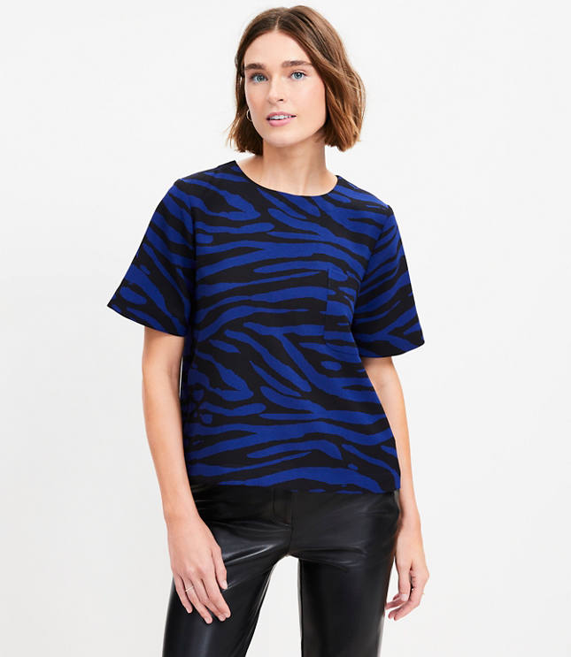 Loft Petite Zebra Print Clean Short Sleeve Pocket Top