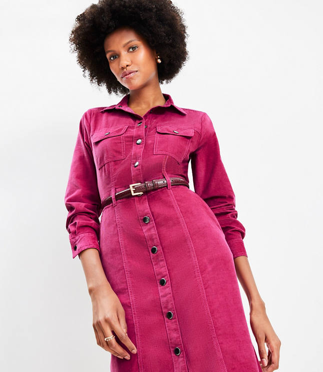 Petite Corduroy Midi Pocket Shirtdress