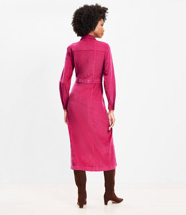 Petite Corduroy Midi Pocket Shirtdress