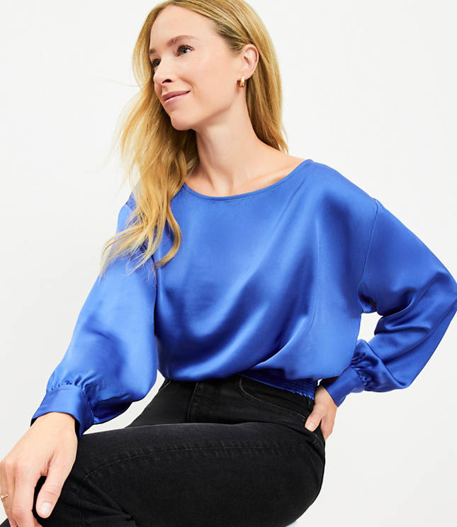 Petite Satin Bubble Hem Blouse