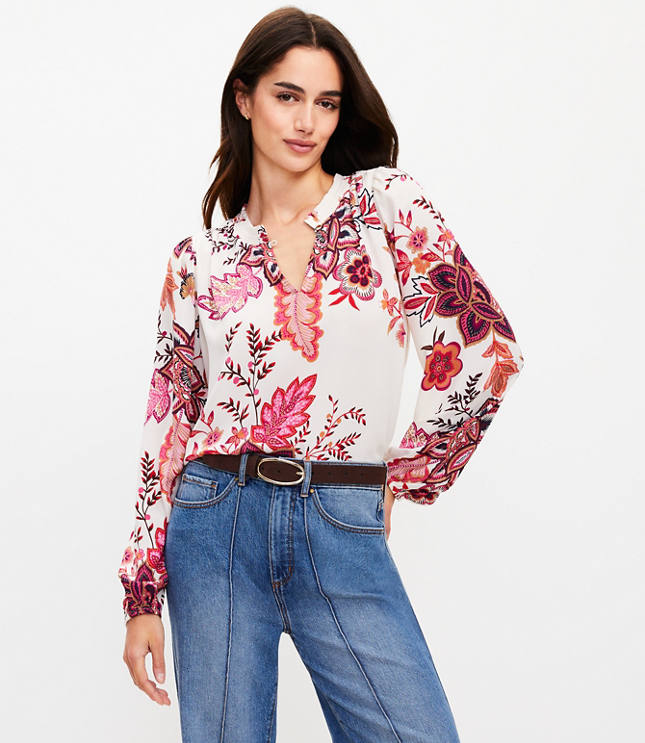 Loft Petite Garden Pleated Neck Blouse