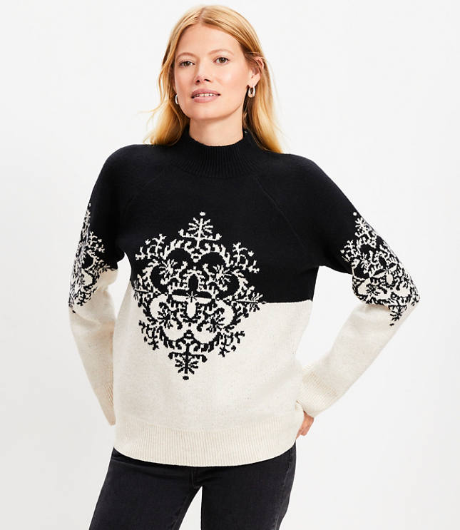 Petite Snowflake Mock Neck Tunic Sweater