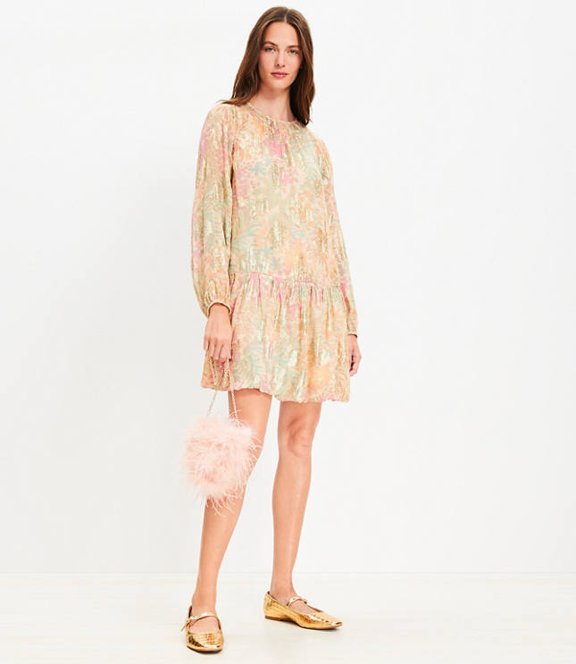 Petite Shimmer Floral Jacquard Bubble Hem Mini Dress