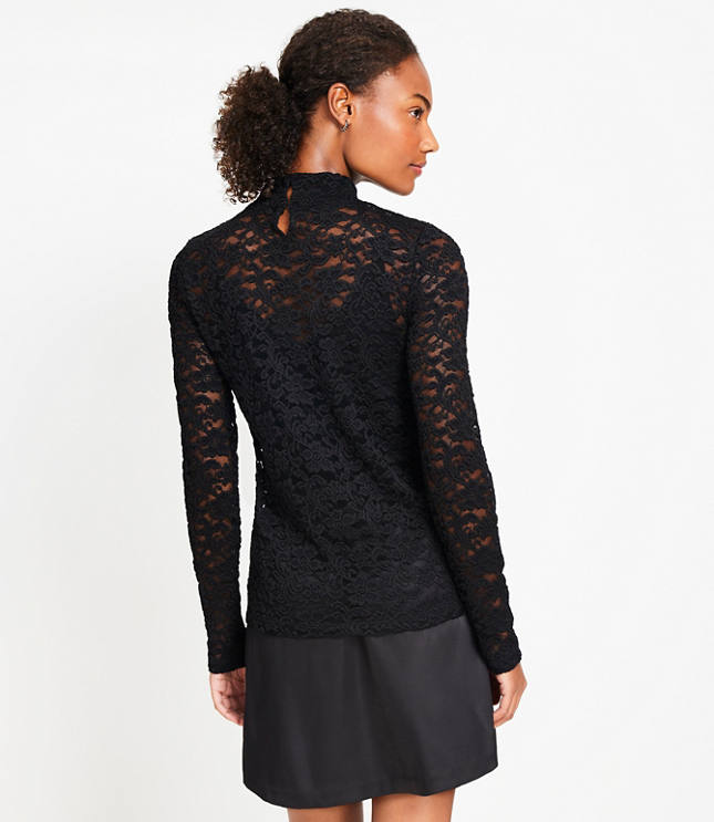 Petite Floral Lace Turtleneck Top