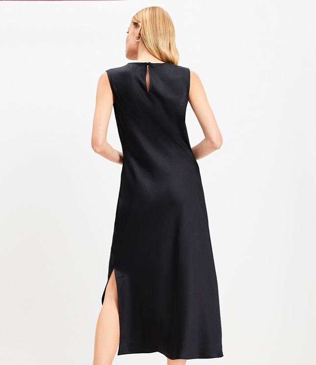 Satin Side Ruched Bias Midi Dress