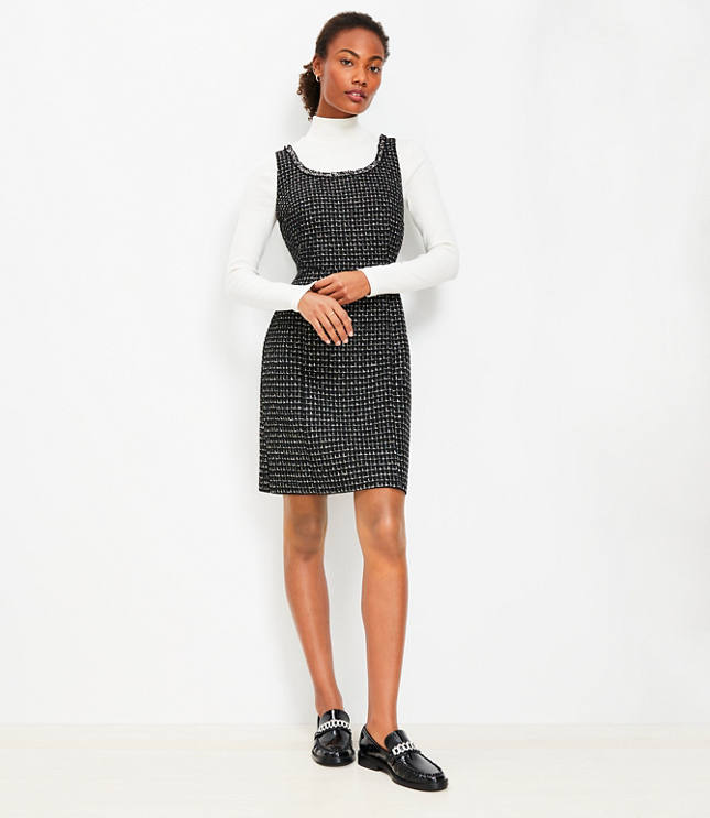 Petite Metallic Tweed Mini Flare Dress