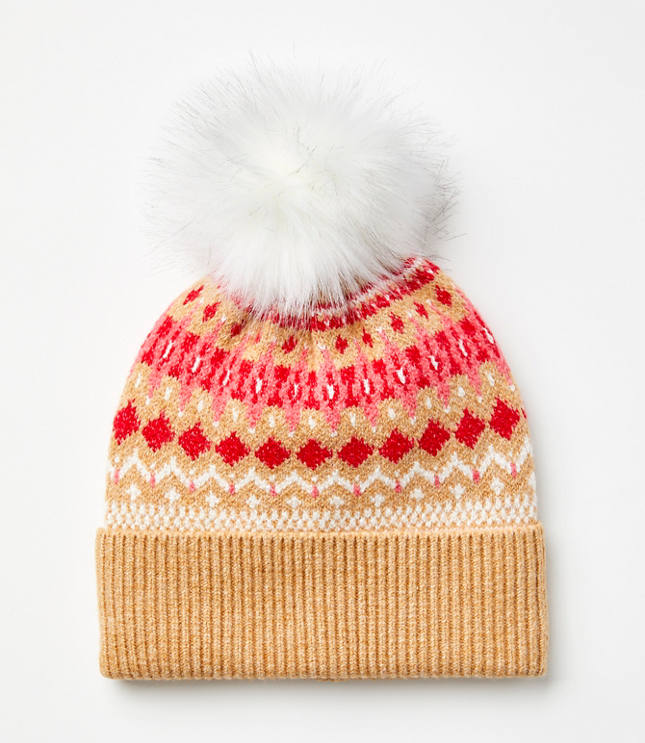 Geo Fair Isle Pom Pom Beanie