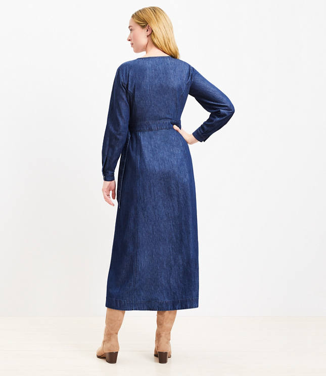 Chambray Wrap Midi Pocket Dress