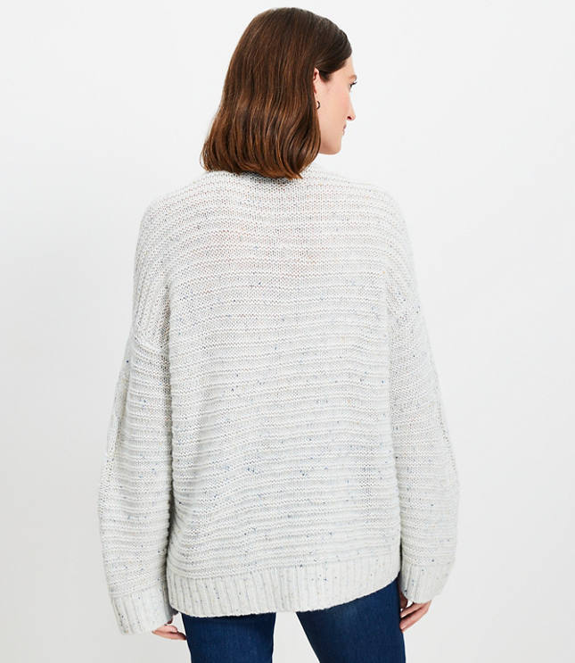 Flecked Cable Linked Mock Neck Tunic Sweater