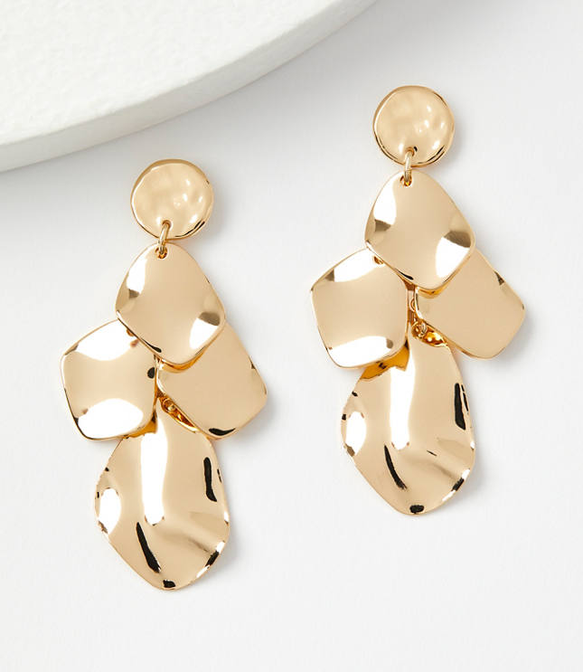 Molded Metal Chandelier Earrings - Goldtone