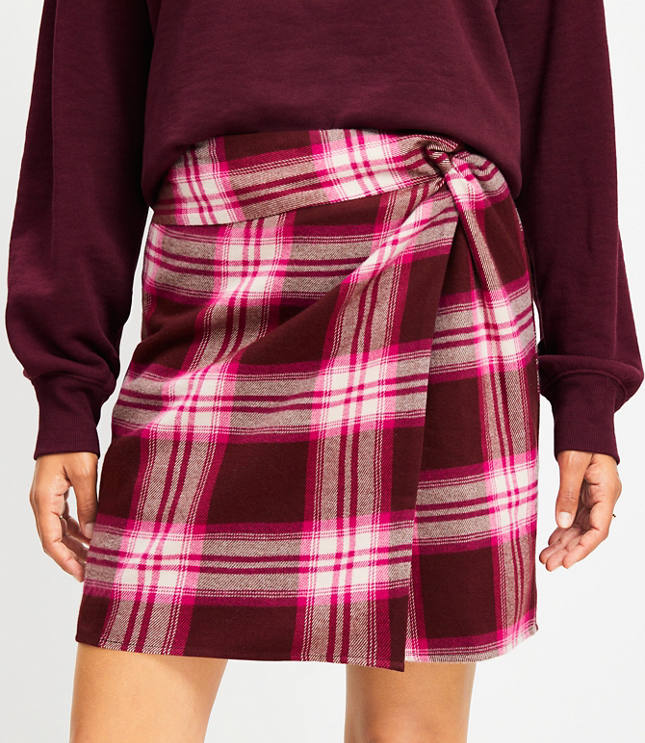 Petite Plaid Twist Sarong Mini Skirt